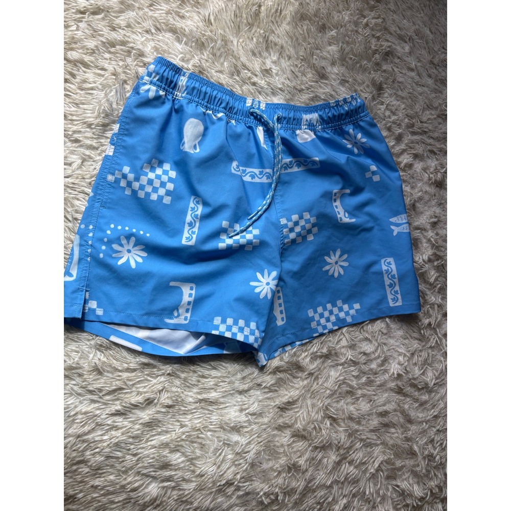 Goodfellow & Co Mens Blue Eclectic Print Swim Trunks Mesh Lined Shorts Medium